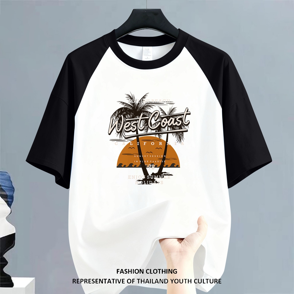 จัดส่งภายในประเทศไทย(จัดส่งภายใน 24 ชม.) เสื้อยืดลายพิมพ์สีดำ คอกลมแขนสั้น ทรงสบาย เหมาะออกเที่ยวหรือใส่ทำงาน