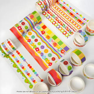 เทปวาชิ น่ารัก หลากสไตล์ 15 มม. x 5 เมตร Washi Tape ตกแต่งสมุด ไดอารี่ งานฝีมือ DIY ใบงาน ลายการ์ตูนสุดคิ้วท์ วัสดุคุณภา