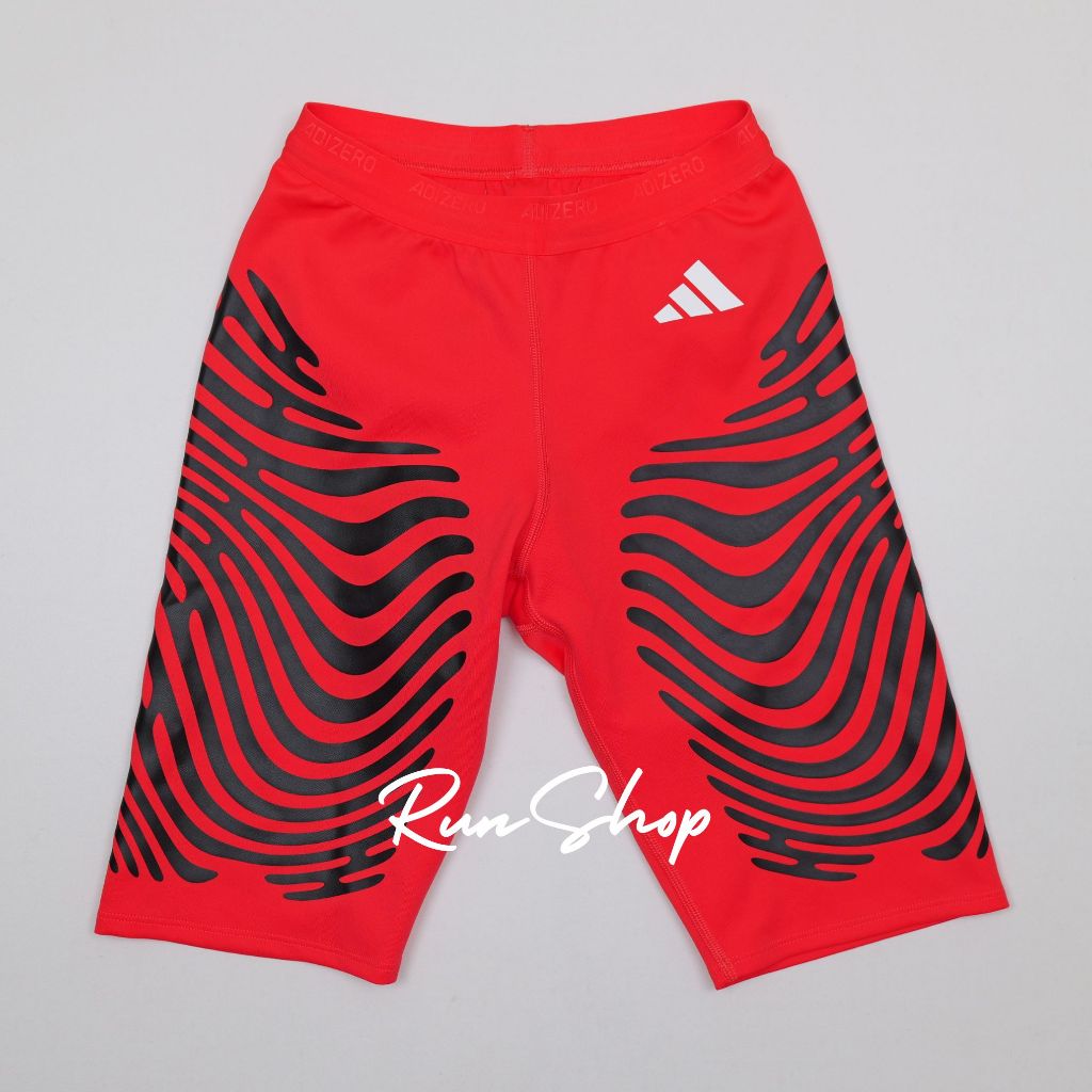 กางเกงรัดกล้ามเนื้อวิ่งผู้หญิง สีแดงลายดำ Adidas Adizero Women IN8977