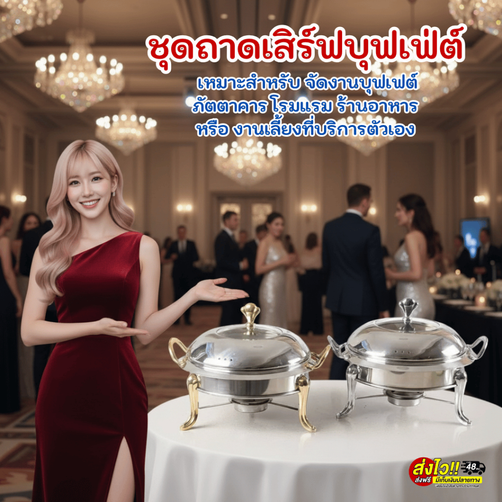 ชุดถาดเสิร์ฟบุฟเฟ่ต์ สเตนเลส Deluxe ชุด Silver Mix Gold ถาดอุ่นอาหาร สําหรับใส่อาหาร บุฟเฟต์ บาร์บีคิว กลางแจ้ง พร้อมส่ง