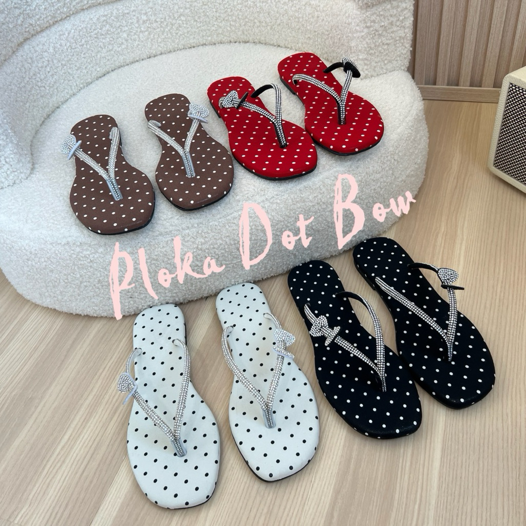 Afashion shoes รองเท้าลายจุดหูคีบโบว์ สวยหรูมากค่ะ มีไซด์36-45 สินค้าพร้อมส่งนะคะ