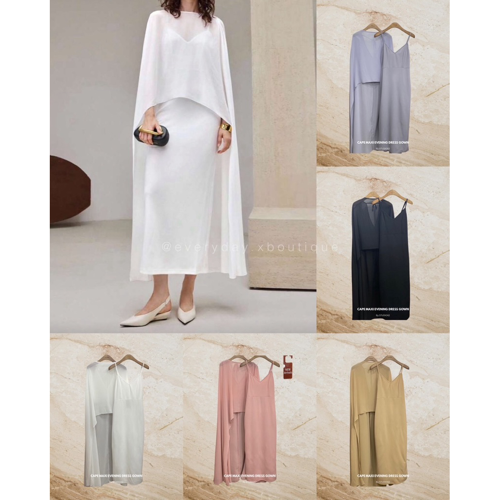 พร้อมส่ง🚩9973 STUDIOX2 CAPE MAXI EVENING DRESS GOWN DRESS (ขนาด01/02 690฿) เดรสออกงานเรียบหรูดูแพง เ