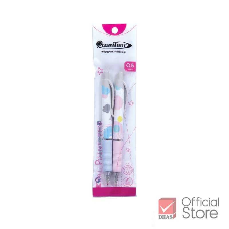 Quantum ปากกา ปากกาลูกลื่น เจลลูลอยด์ ฟันนี่ 0.5 น้ำเงิน คละสี จำนวน 2 ด้าม