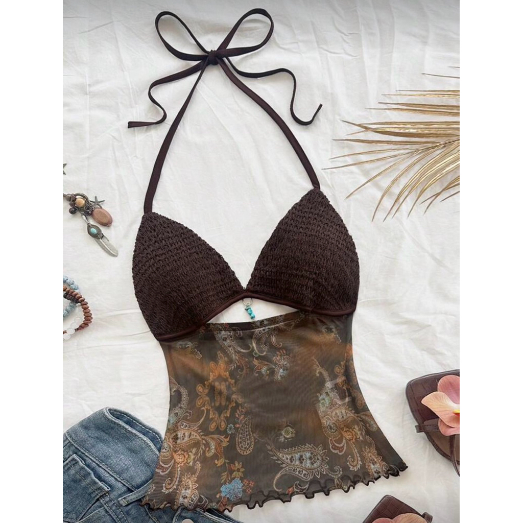 (พร้อมส่ง)เสื้อคล้องคอโชว์หลัง วินเทจ SHEIN