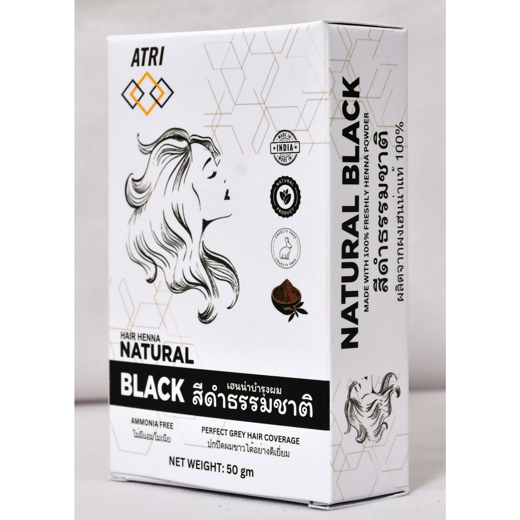 สีดำธรรมชาติ เฮนน่าย้อมผม  ผงสมุนไพร เฮนน่าปิดผมขาว ผลิตที่อินเดีย henna powder ตราเอทรี่