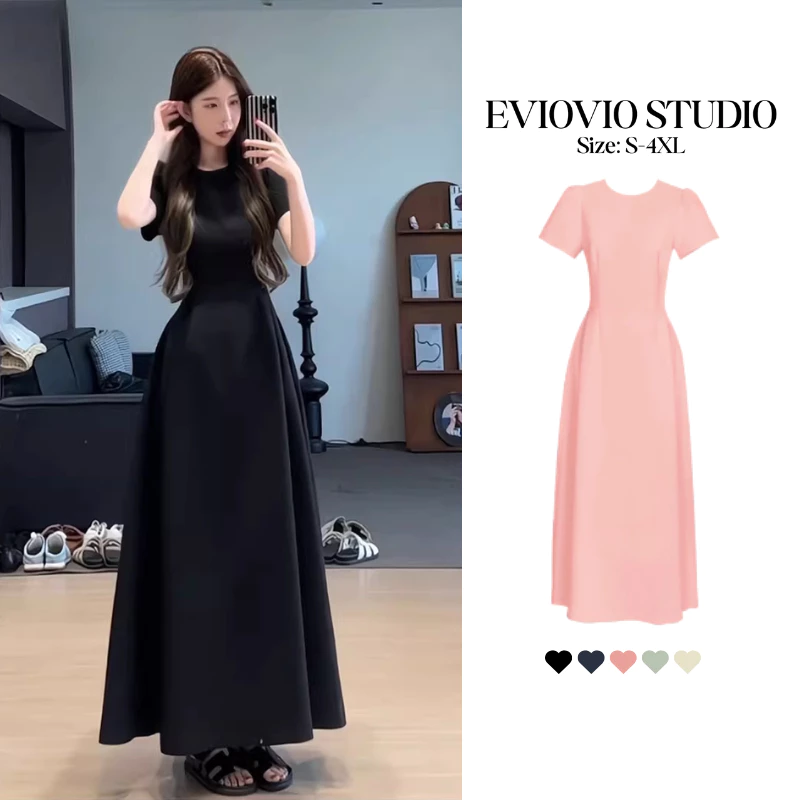 【EVIOVIO】S-6XL กระโปรงทรงเอสไตล์ฝรั่งเศส คอกลม เรียบหรูดูดี มีระดับ เข้ารูป ชุดเดรสผู้หญิงพลัสไซส์ ชุดไปงานแต่ง พร้อมส่ง