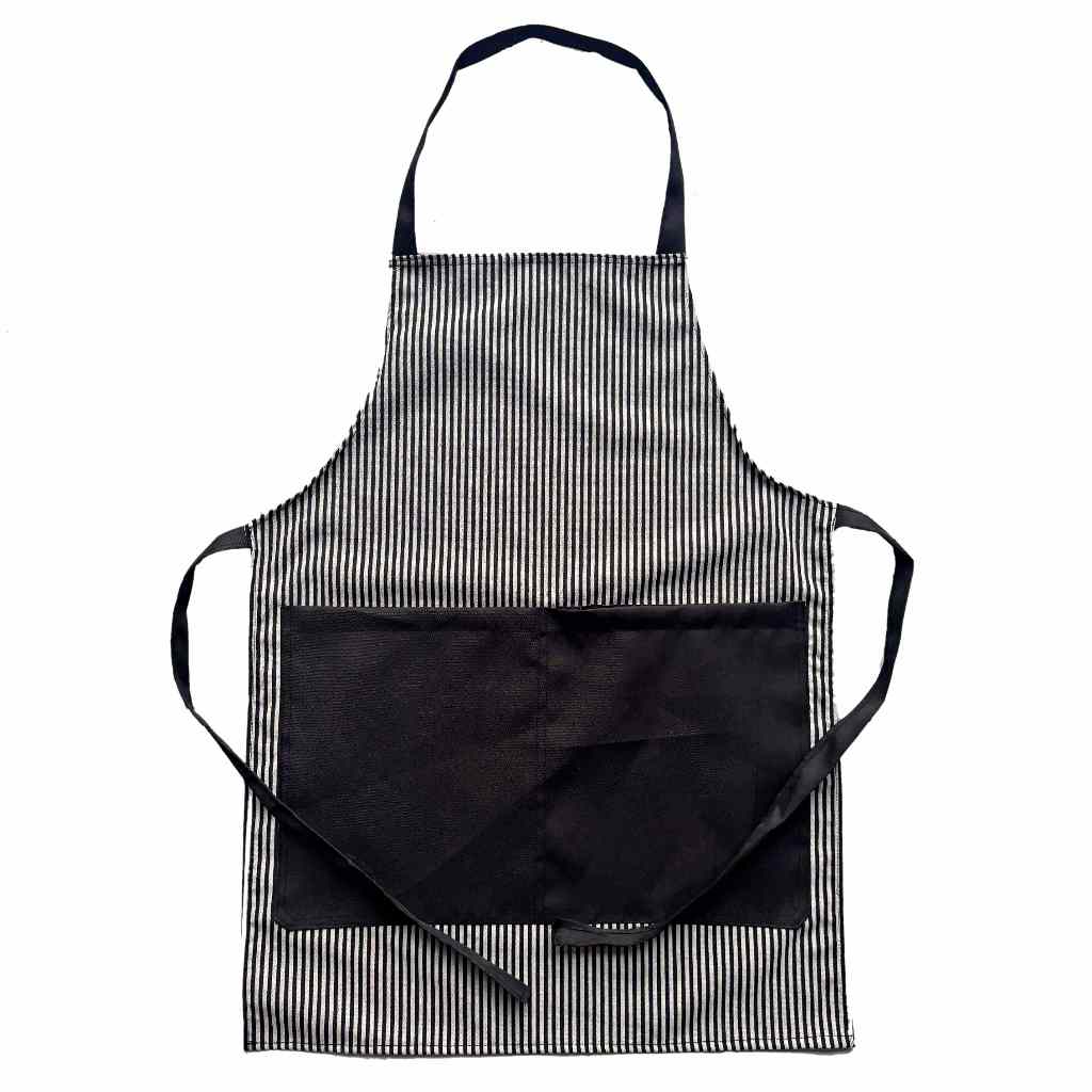 ผ้ากันเปื้อนลายทาง2กระเป๋า1ซิป สายคล้องคอ มีเชือกผูกเอว Chef Apron
