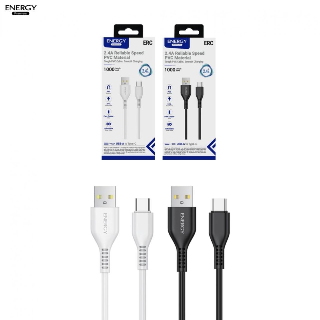 Energy สายชาร์จ หัว Type-C 2.4A Reliable Speed PVC Material สายสีขาว และสีดำ