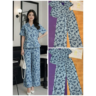 มี S,M เอวใหญ่ราคาโปร✅ชุดเซทยีนส์ลายดอก เสื้อแขนสั้น+กางเกงข…