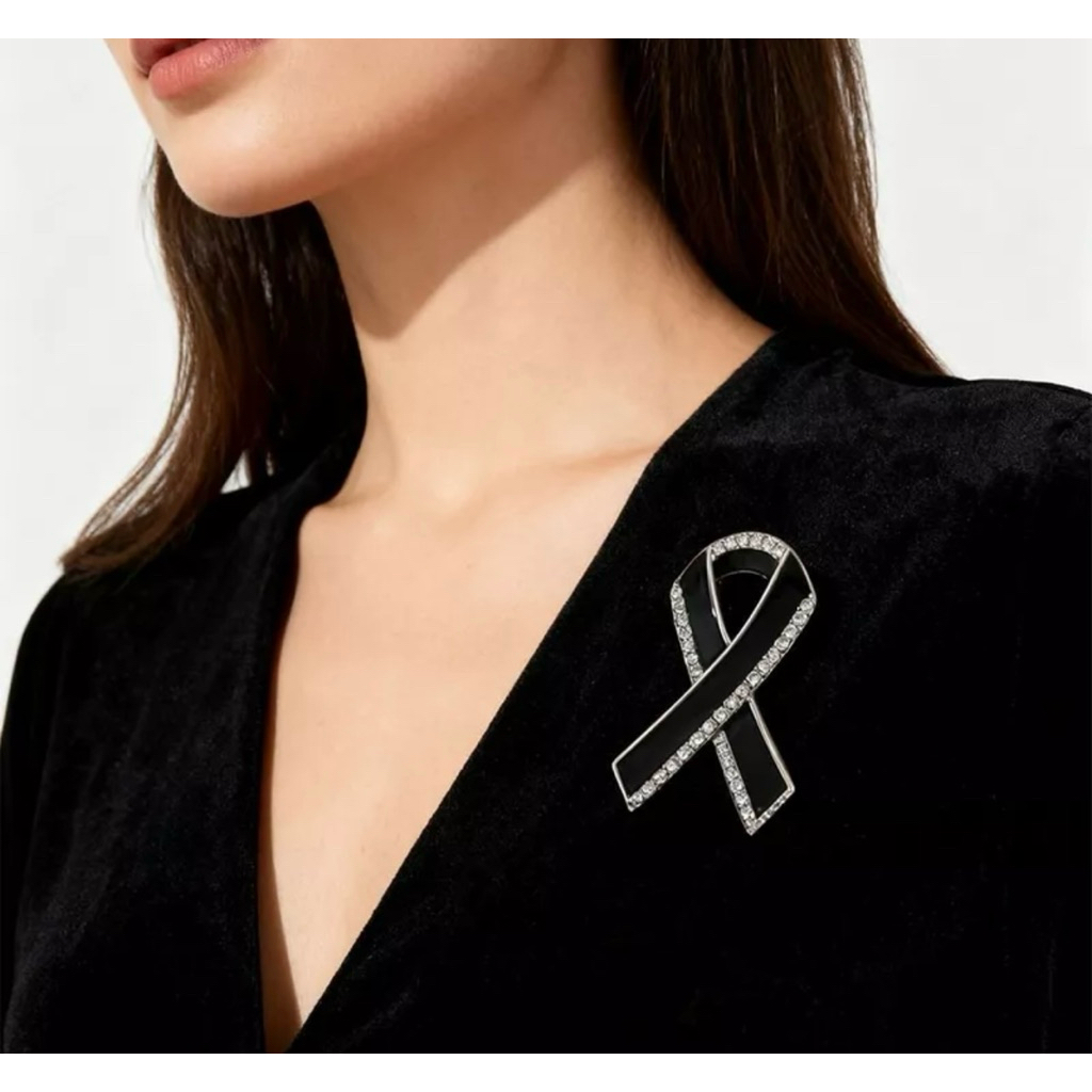 พร้อมส่ง🇹🇭เข็มกลัดโบว์ดำมีเพชร เข็มกลัดไว้อาลัย เข็มกลัดไว้ทุกข์ เข็มกลัดติดหน้าอก