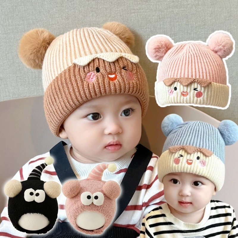 หมวกเด็ก หมวกไหมพรมเด็ก ลายการ์ตูนน่ารัก แฟชั่นฤดูหนาว กันลม ให้อบอุ่น มีความยืดหยุ่นสูง