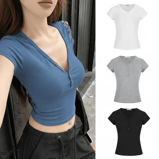mm_home8 เสื้อยืด คอวี แขนสั้น สีพื้น พรางหุ่นเข้ารูปเอวเอส เหมาะกับสาวๆเข้ากับทุกการแต่งกาย แฟชั่นสไตล์ลำลองB118