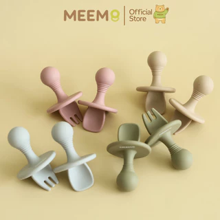 MEEM ช้อนส้อมซิลิโคนฝึกทานอาหาร แบบมีแผ่นกันสำลัก สำหรับเด็ก รุ่น anti-choking (Minimal series)