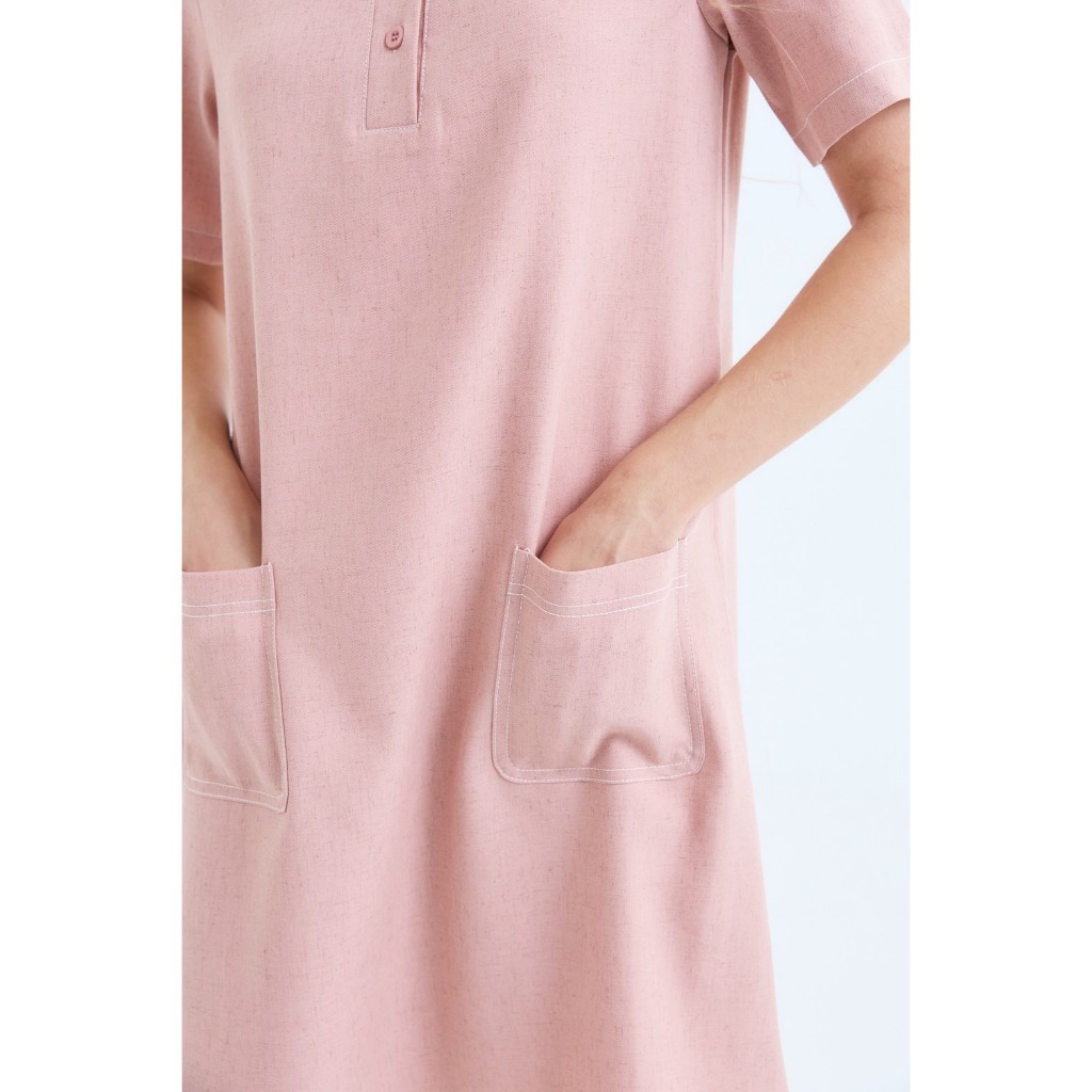 🥛 เดรสมิลล์กี้ เดรสทรงเอ กระเป๋าหน้า แต่งกระดุม ผ้าลินนินคอตตอน #517 🥛 - รูปที่ 7