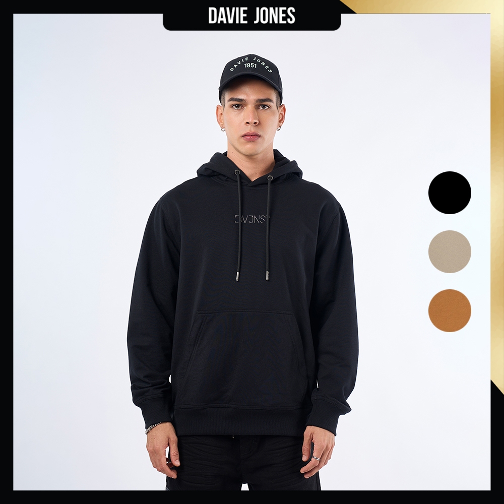 DAVIE JONES [BE FEARLESS] เสื้อฮู้ดดี้ผู้ชาย Logo Regular Fit Hoody สีดำ กากี น้ำตาลทอง PU0031