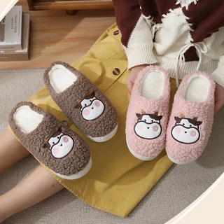 HOME818 รองเท้าใส่ในบ้าน รองเท้ากำมะหยี่ ( ลายน้องวัว) สลิปเปอร์ PVC พื้นยาง กันลื่น NO.T813 แนะนำเพิ่ม2ไซส์