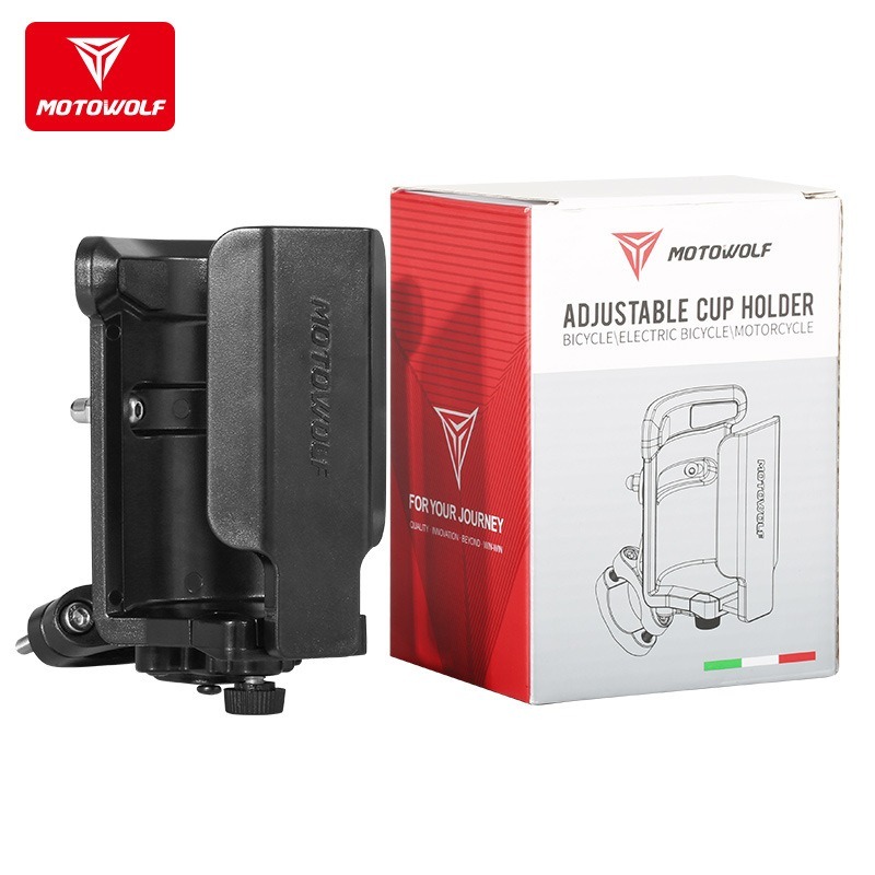 MOTOWOLF ที่วางแก้วน้ำรถมอเตอร์ไซค์ แบบติดแฮนด์เบอร์/กระจก สีดำ วัสดุเหล็ก/PC ปร