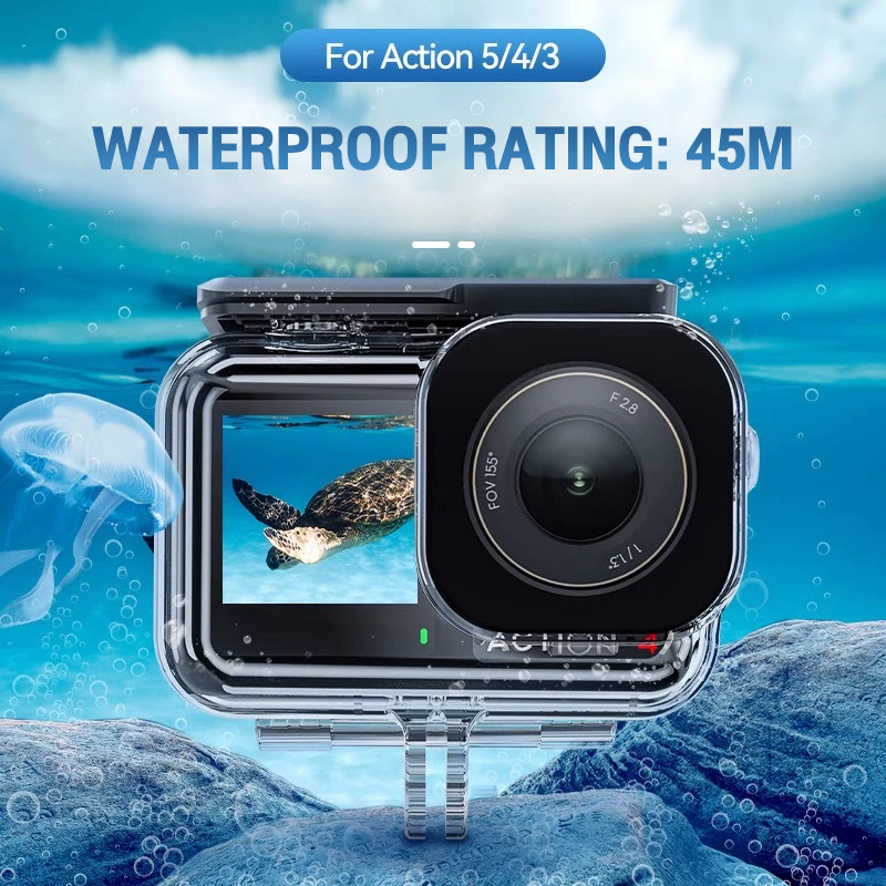 Telesin เคสกันน้ำ ดำน้ำลึกได้ 45 เมตร Waterproof Case For DJI Osmo Action 3/4/5 Pro อุปกรณ์เสริมสําหรับกล้อง