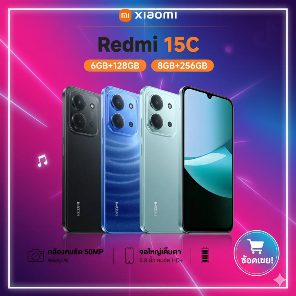 (NEW IN) Redmi 13C/14C/15C 5G (6+128G/8+256GB) | รับประกันศูนย์ไทย 12 เดือน