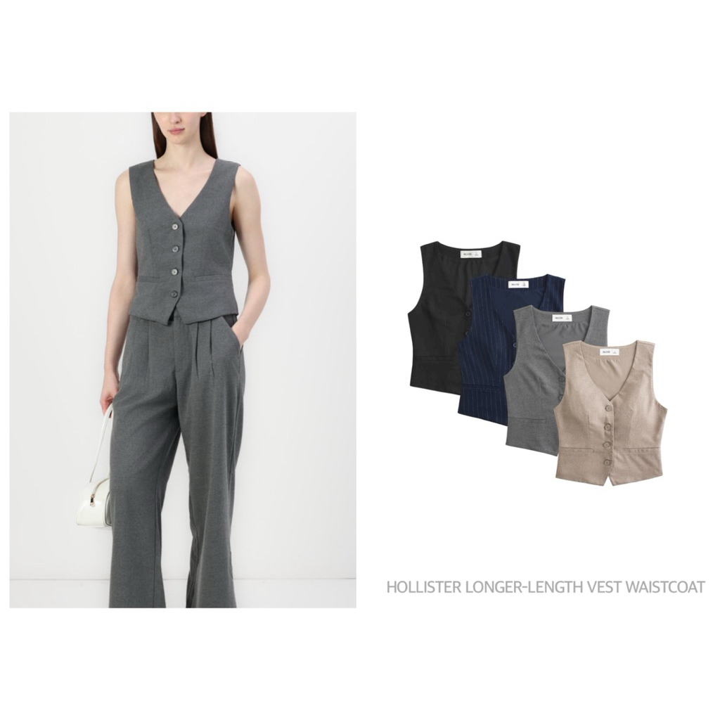 HOLLISTER เสื้อกั๊ก คอวี พร้อมสายปรับด้านหลัง LONGER-LENGTH VEST WAISTCOAT (B1801)