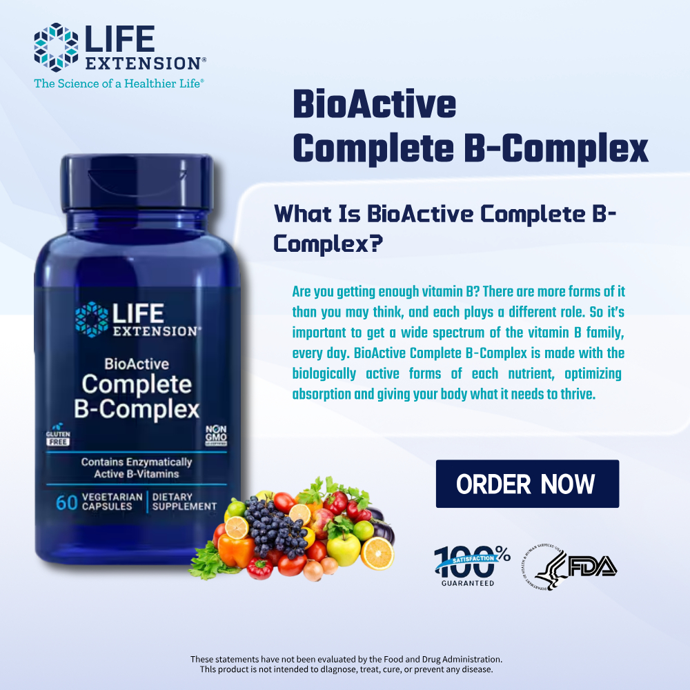 Life Extension B-Complex วิตามินบีรวม บี12 และโฟลิกแอซิด 60 แคปซูล