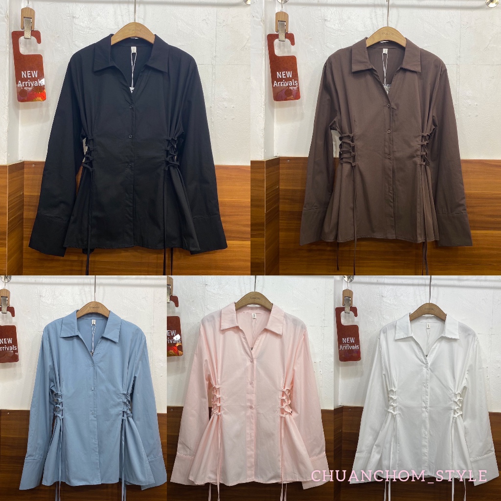 🔖STUDIOX2 #2567 KOREN SHIRT WITH SIDE DETAILS เสื้อเชิ้ตคอปกกระดุมหน้าดีเทลผูกข้างตัว สามารถใส่ปล่อย หรือผูกเข้ารูป
