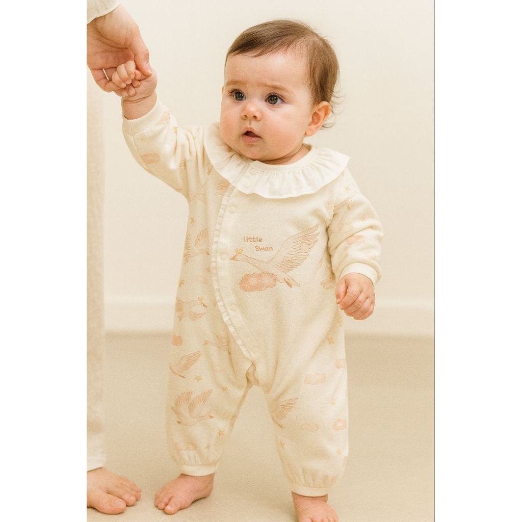 totty.apparel บอดี้สูทเด็กแรกเกิดสีครีม รอมเปอร์เด็กอ่อนสีครีมลาย little Swan รุ่นWoolly ราคา ถูกที่สุด ดีลบีเคเค แกลเลอรีภาพที่ 9
