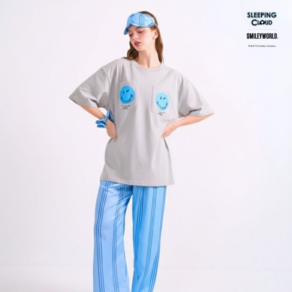ชุดนอน SLEEPING CLOUD |  Braless Perfect Duo PJs + 100% LYOCELL Pants : เสื้อยืดเทา + กางเกงขายาว FRIDAY