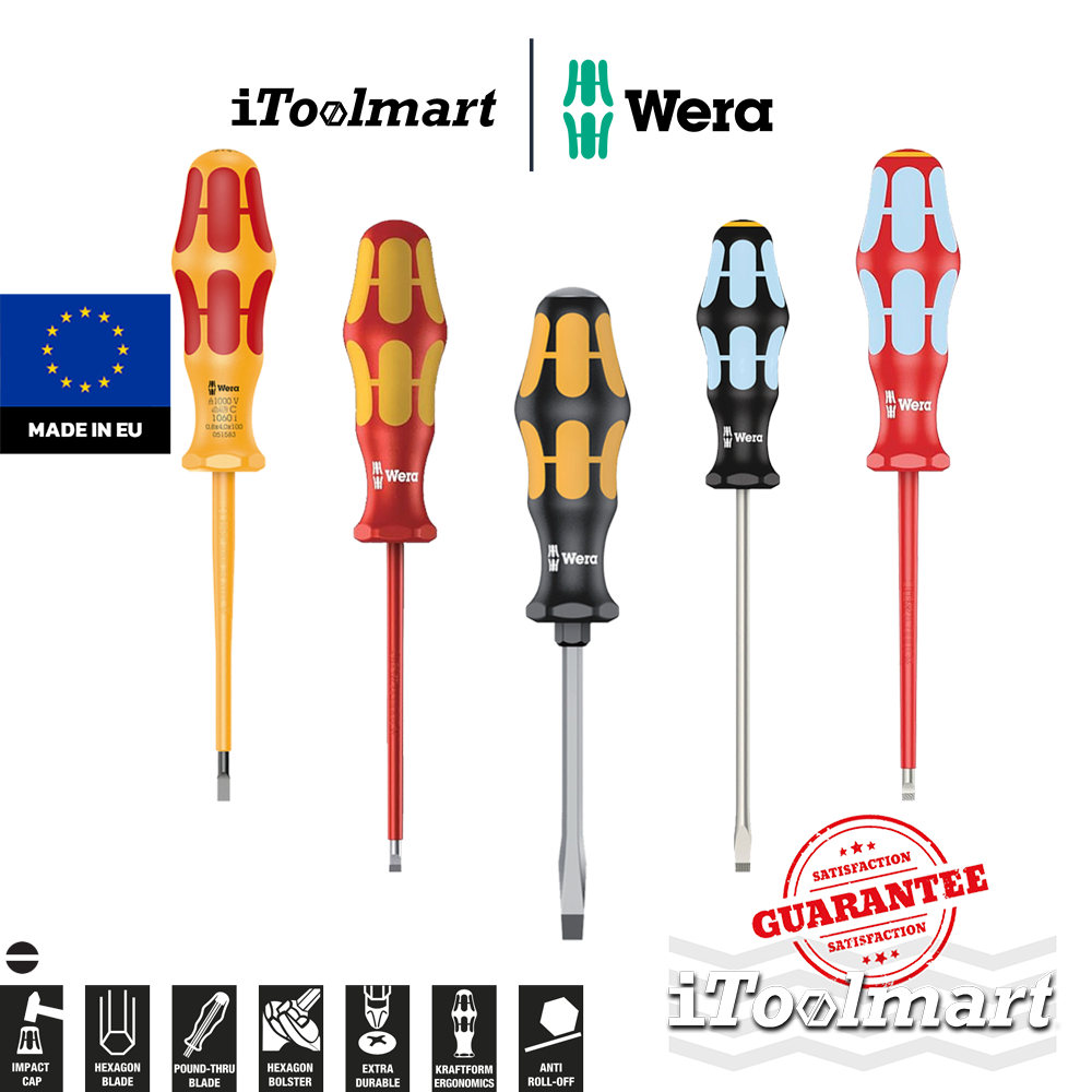 WERA ไขควงปากแบน Kraftform ด้าม VDE , แสตนเลส , ไขควงด้ามตอก มีหลายรุ่นให้เลือก
