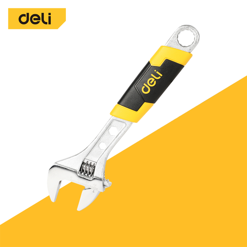 Deli ประแจเลื่อน 6 นิ้ว 8 นิ้ว 10 นิ้ว 12 นิ้ว ประแจปากเลื่อน กุญแจเลื่อน ประแจ ด้านจับหุ้มพลาสติก Adjustable Wrench