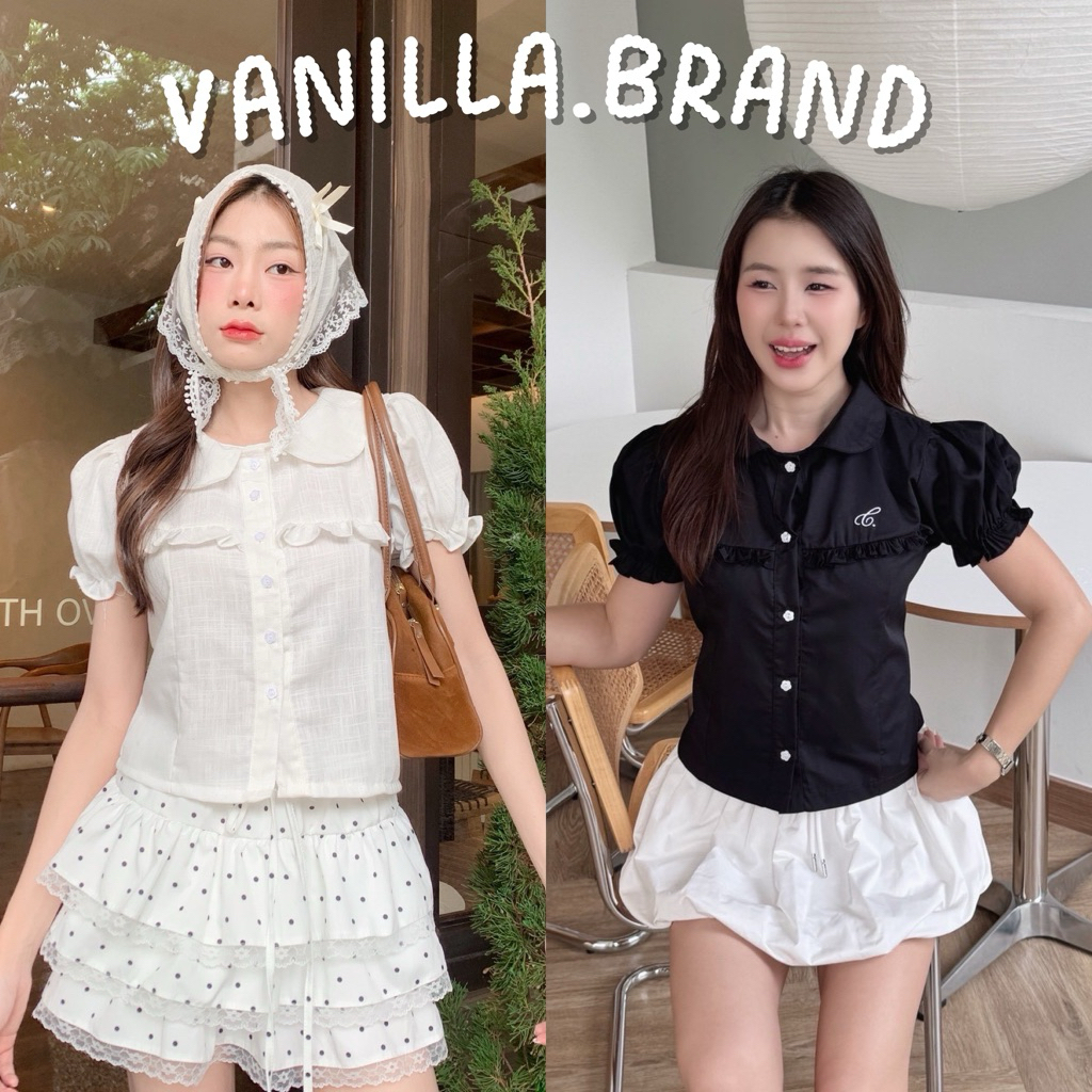 เสื้อคอปกบัวแขนตุ๊กตา แต่งระบายอก -ch / VB0561