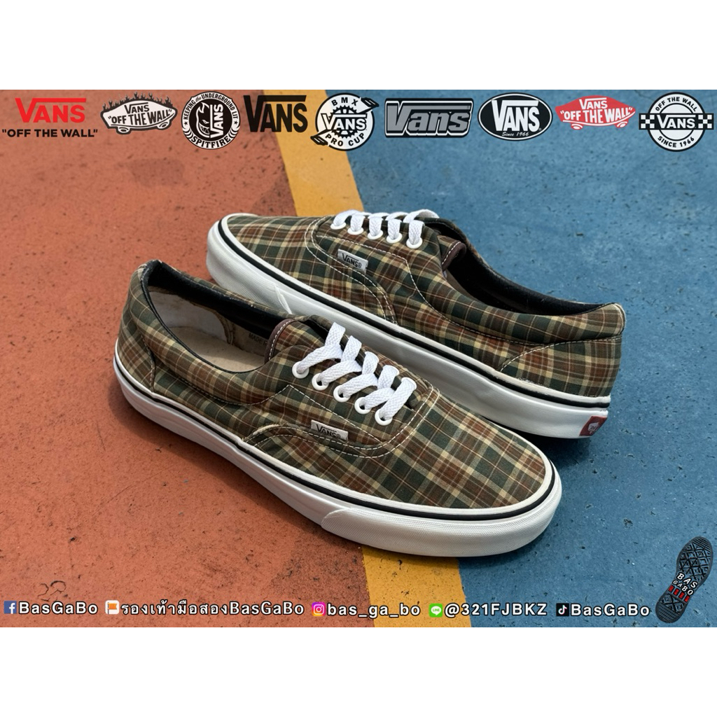 VANS ERA PLAID KHAKI BEIGE PINE GREEN VINTAGE รองเท้ามือสอง รองเท้าVansมือสอง รองเท้าVans Vansมือสอง