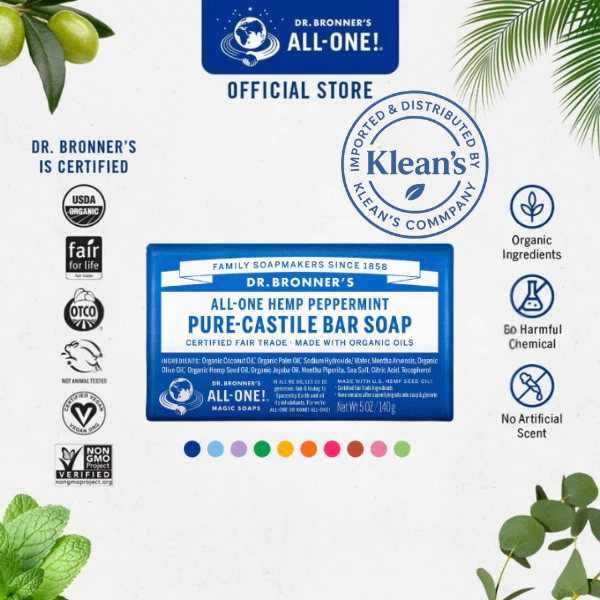 Dr.Bronner's Bar Soap สบู่ก้อนออร์แกนิคทำจากน้ำมันมะกอก สบู่ล้างหน้า น้ำมันหอมระเหยจากธรรมชาติ