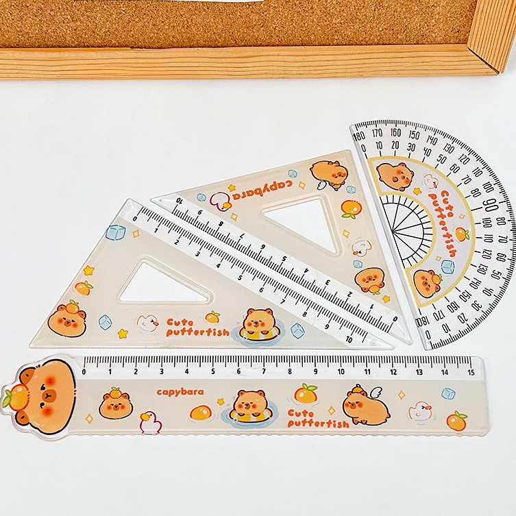 ไม้บรรทัดลายคาปิบาร่า ชุดไม้บรรทัด4ชิ้น เครื่องเขียนของนักเรียน พร้อมส่ง