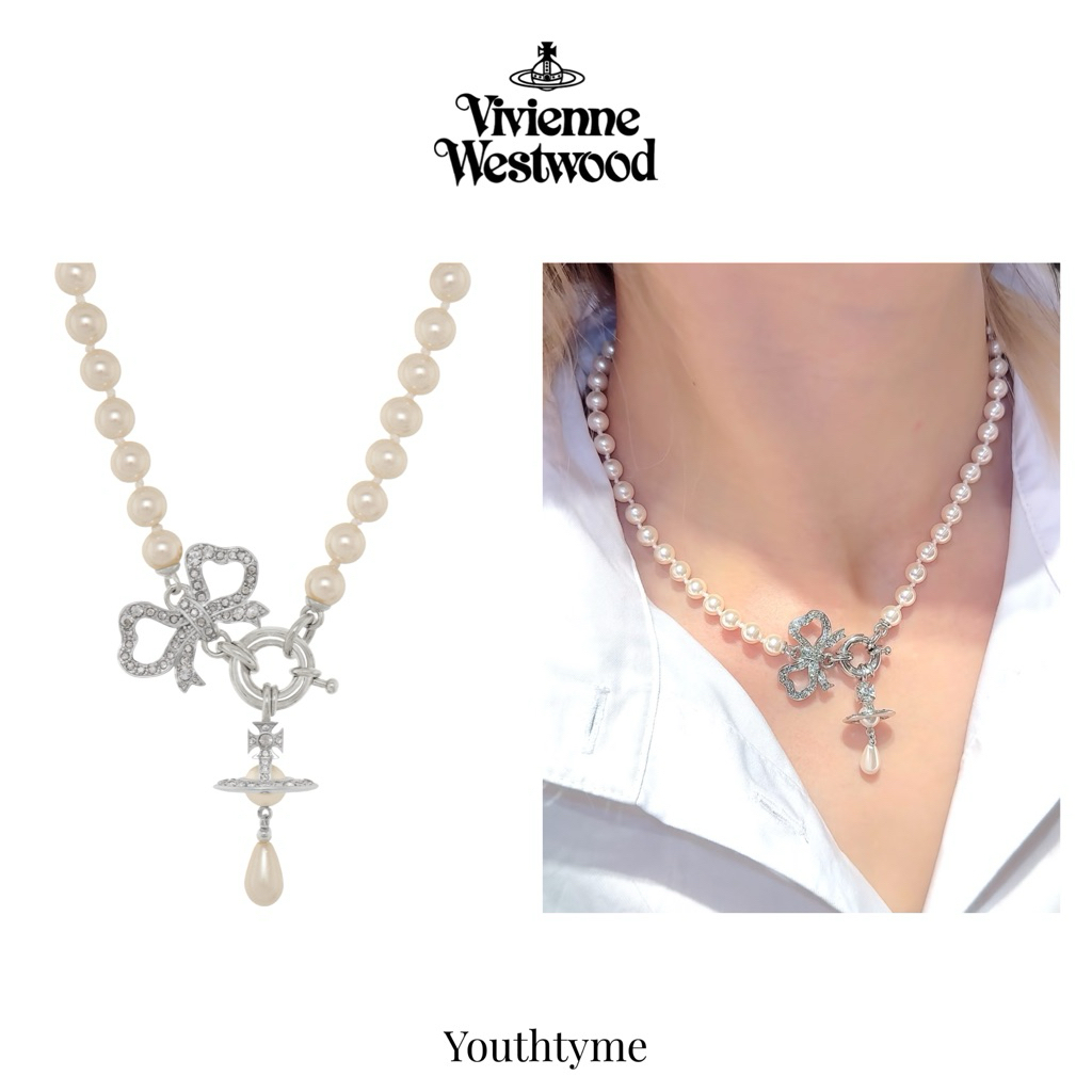 เครื่องประดับ2025👩🏻‍🦰🎀 Rigoberta Pearl Necklace✨ เพรชคริสตัลลายโบว์ สร้อยมุก🐚ครบจบในเส้นเดียว