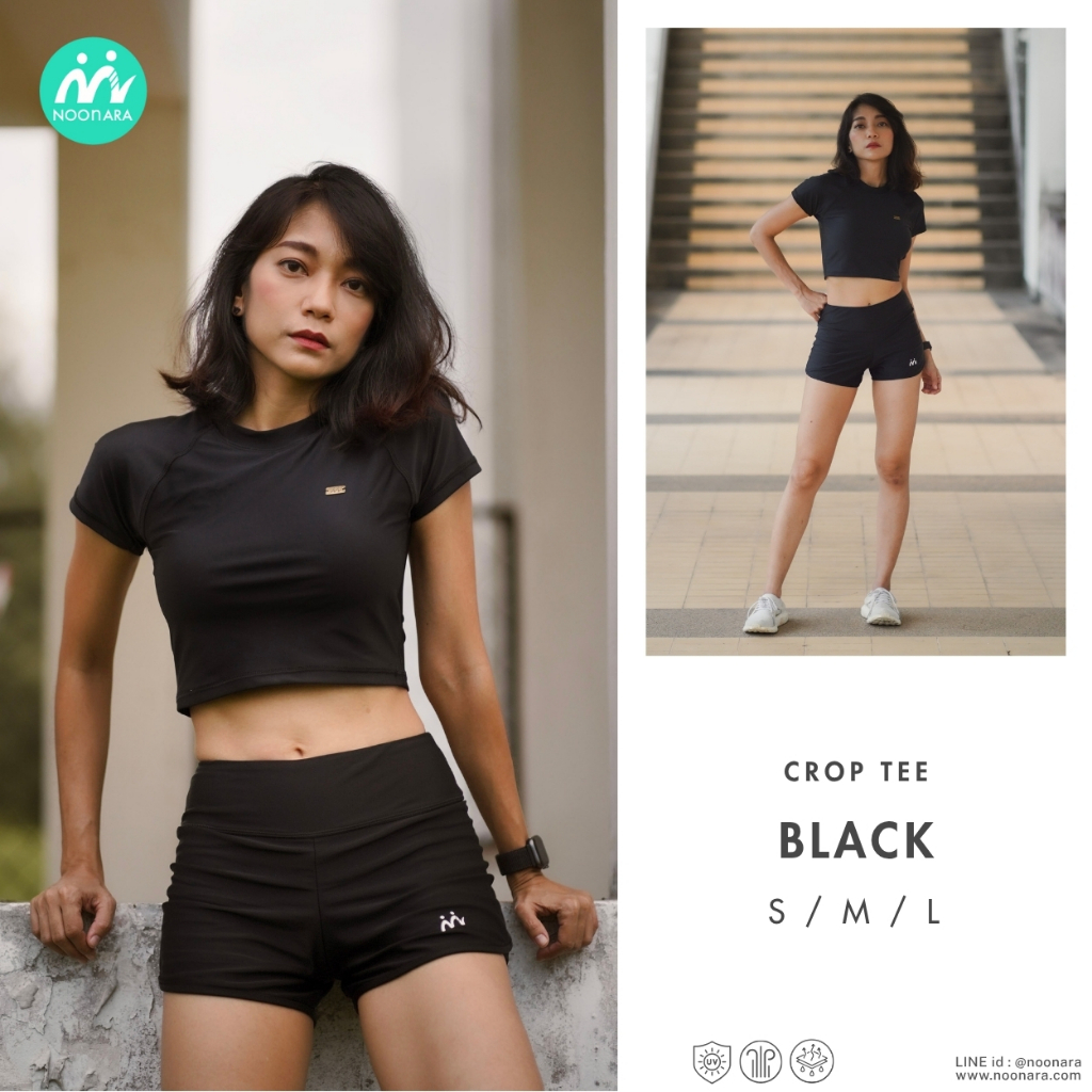 NooNara Crop Tee (เฉพาะเสื้อ) เสื้อครอปแขนสั้น ออกกำลัง ฟิตเนส วิ่ง โยคะ ว่ายน้ำ ดำน้ำ กันUV มีฟองน้ำ แห้งเร็ว
