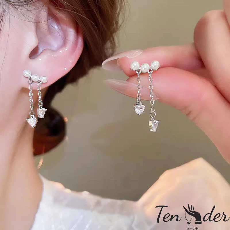 COD-ส่งเร็วจากไทย🎀ต่างหู หัวใจ ประดับไข่มุก ประดับเพชร สไตล์หรูหราแสง เครื่องประดับแฟช สำหรับผู้หญิง-Ten