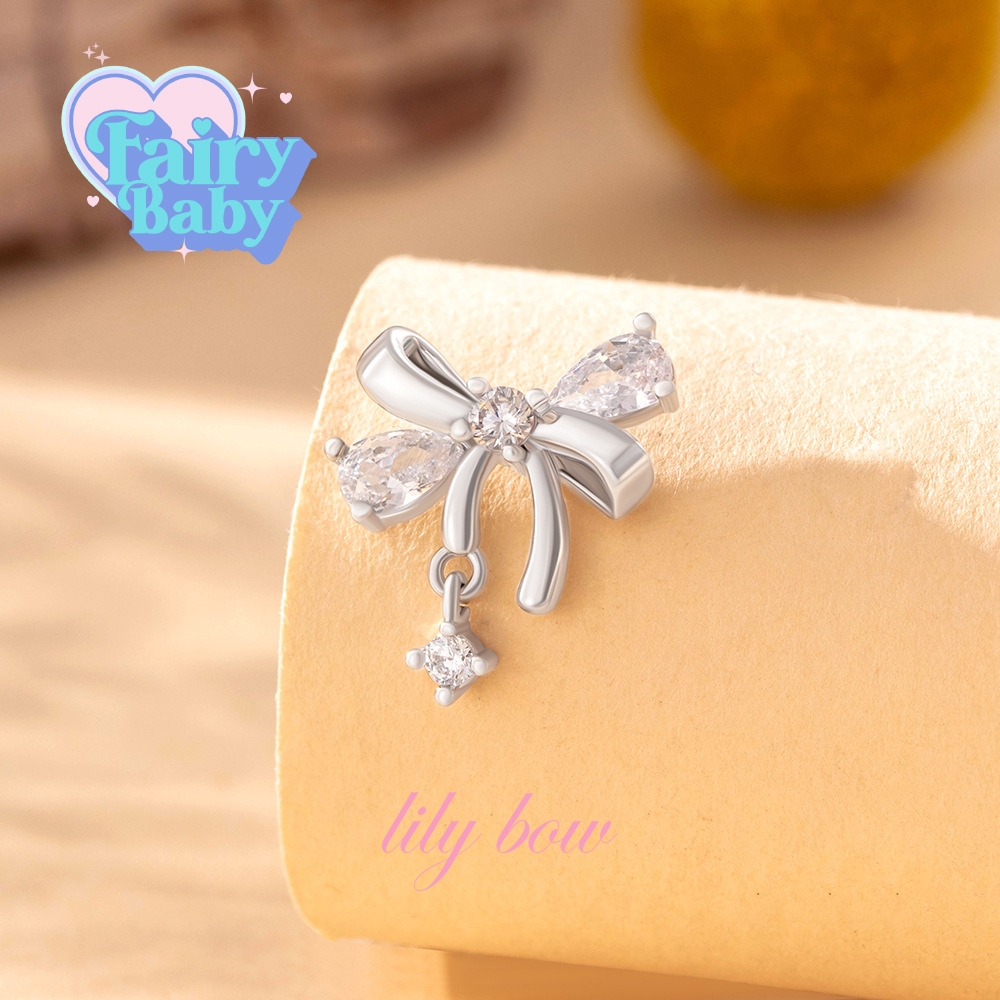 Fairybaby จิว Lily Bow ( 1 ชิ้น ) แป้นแบน รูปโบว์ เพชรสีขาว สวยงาม ตุ้งติ้ง น่ารัก มาใหม่ (J3-066)