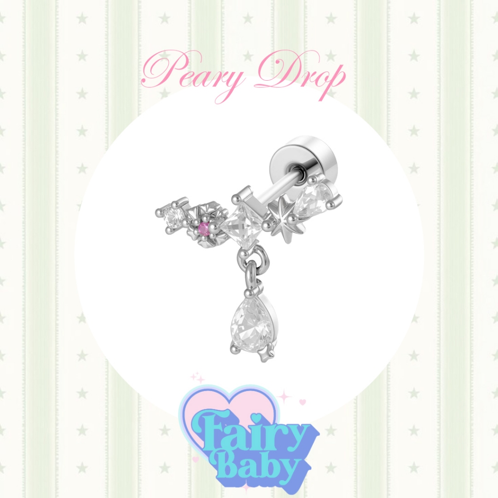 Fairybaby จิว Peary Drop ( 1 ชิ้น) แป้นแบน จิวตุ้มหู แฟชั่น สวย เก๋ ตุ้งติ้ง ดอกไม้ น่ารัก มาใหม่ 0.8 ยาว 6 mm (J3-088)