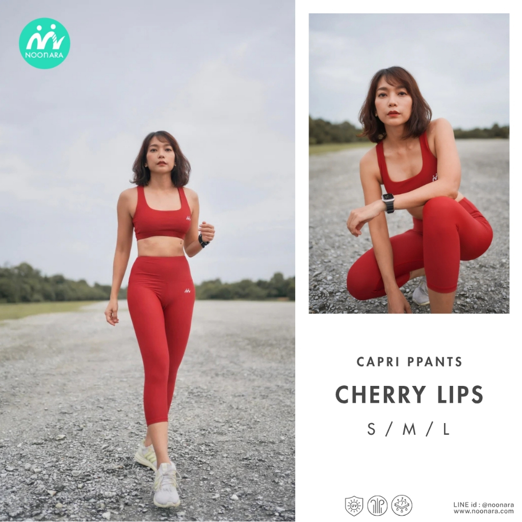 NooNara Capri Pants : Cherry Lips (เฉพาะกางเกง) กางเกง 5 ส่วน วิ่ง โยคะ ว่ายน้ำ ดำน้ำ กันยูวี มีซับใน มีกระเป๋า แห้งเร็ว
