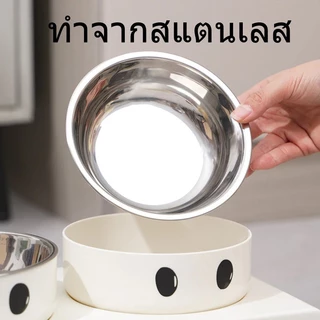 ชามแมว 2 หลุม จานข้าวแมว ชามสุนัข จานอาหารแมว สแตนเลสชามแมวคู่ 8.5cm ยกสูง ฐานกันลื่น