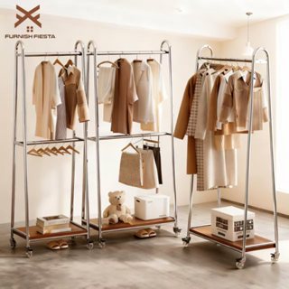 FurnishFiestaราวตากผ้า 2 ชั้น ราวแขวนผ้า สแตนเลสหนา ราวแขวนผ…