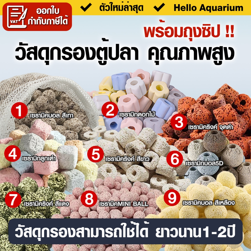 เกรดA!!วัสดุกรอง 0.5kg เซรามิคแบบพรุน มีรูตรงกลาง พร้อมถุงซิป หินดูดกลิ่นตู้ปลา​ สำหรับกรองน้ำบ่อปลา