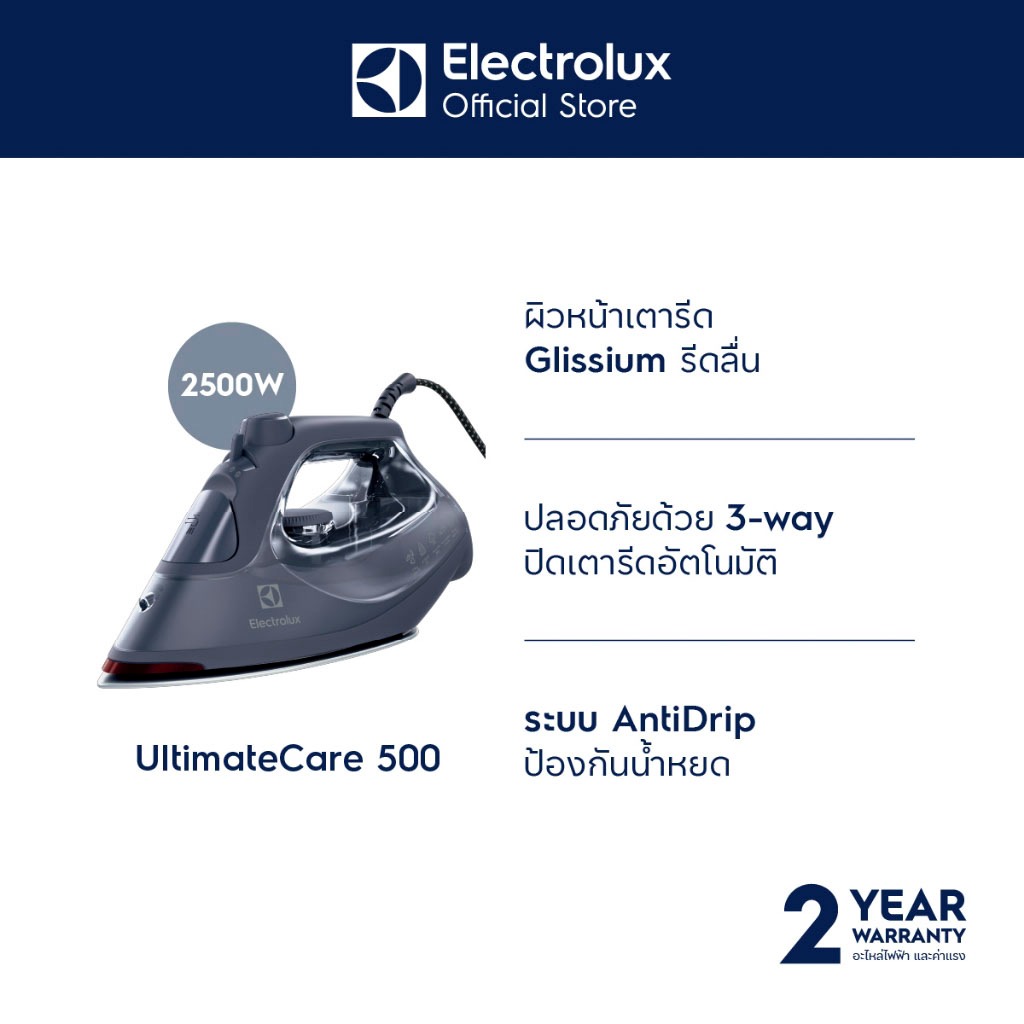 ELECTROLUX เตารีดไอน้ำ (2500 วัตต์, สีเทา) รุ่น E6SI3-62MN