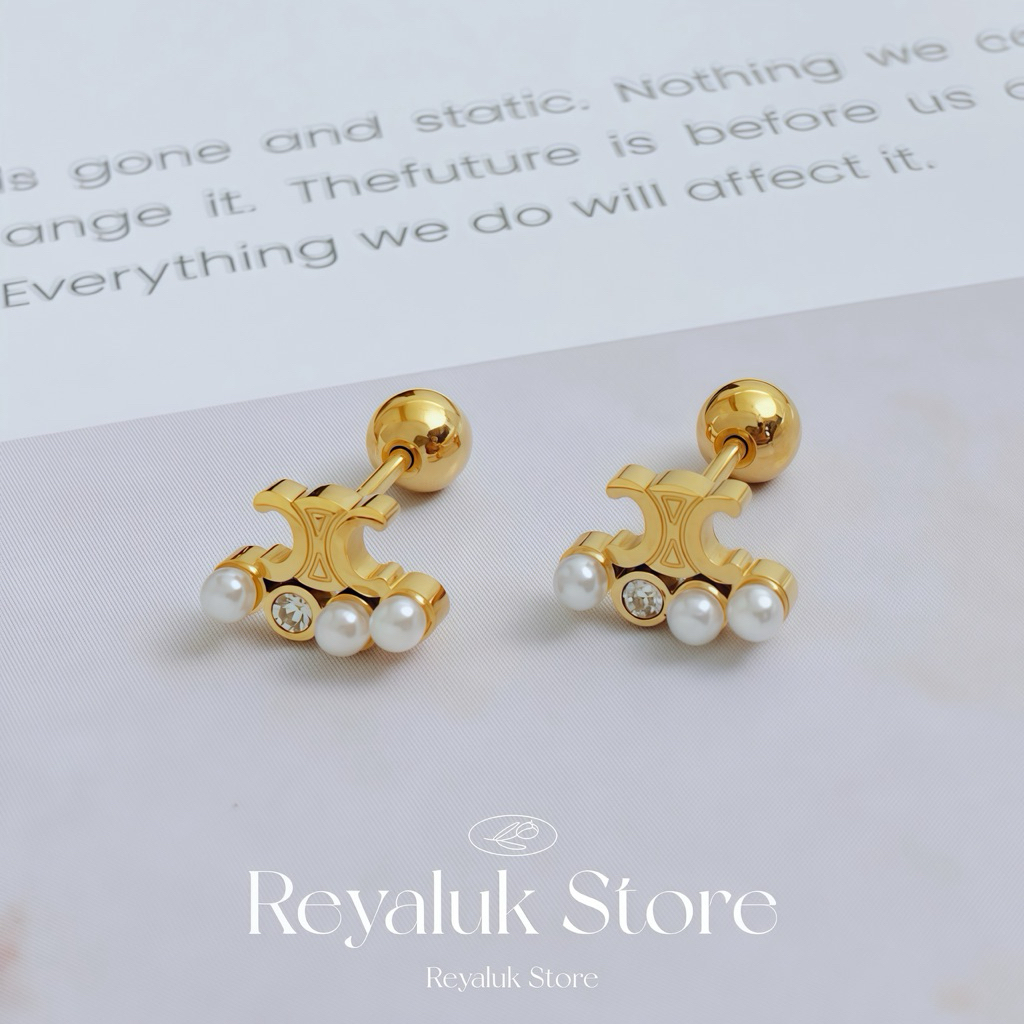 ต่างหูจิวหมุน ประดับมุก ตัวเรือนสแตนเลส ก้านเงินแท้ หุ้มทอง18K 🤍 สไตล์เกาหลี เรียบหรู ผิวแพ้ง่ายใส่ได้