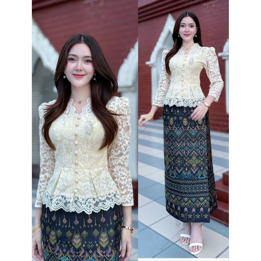 เสื้อลูกไม้อิตาลี่เกรดพรีเมี่ยม รุ่น คอวีแต่งระบายหยัก แขนยาว สวยทุกสี สวยได้ทุกโอกาส (เฉพาะเสื้อ)