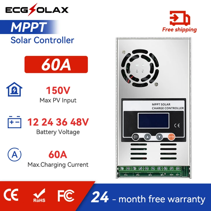 MPPT60A ตัวควบคุมการประจุพลังงานแสงอาทิตย์ 12V48V ตัวควบคุมพลังงานแสงอาทิตย์อัตโนมัติ รองรับแบตเตอรี่ตะกั่วกรด Lifepo4