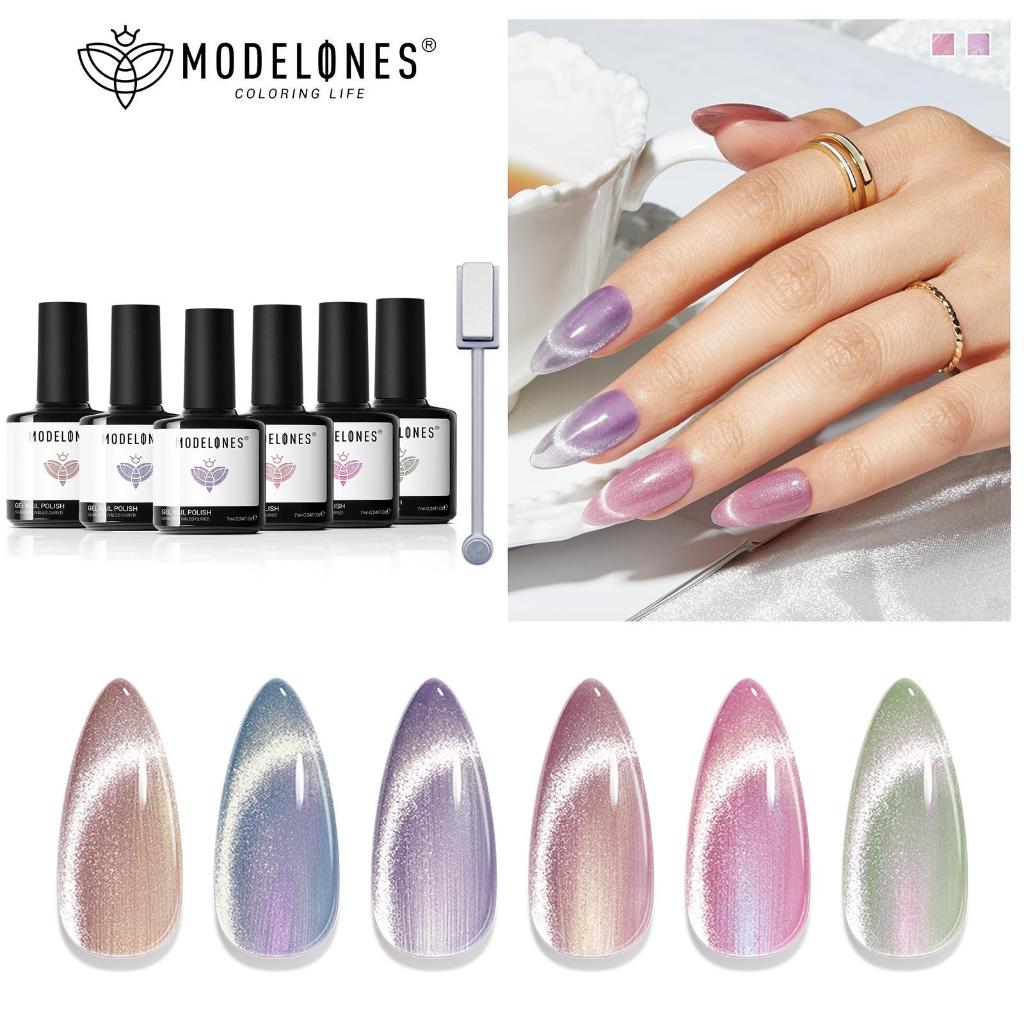 Modelones ยาทาเล็บเจลทาเล็บแมวตา 6 สีพร้อมแม่เหล็ก 7ml  เหมาะสำหรับร้านทำเล็บ
