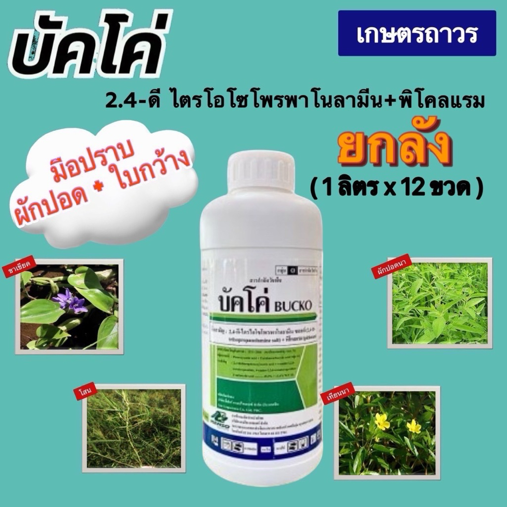 บัคโค่ 🔥🔥🔥ยกลัง (1ลิตรx12ขวด)สารตัวเดียวกับทอร์ดอนใช้กำจัดผักปอด เทียนนา ขาเขียด เหมาะกับข้าวอายุ 20-40 วัน