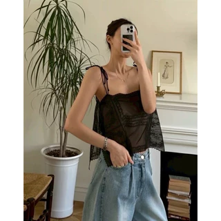 BY IRA Ashton top เสื้อสายเดี่ยวผ้าลูกไม้ แหวกข้าง ดีเทลมัดโบว์ที่ไหล่ สุดคิ้ววว